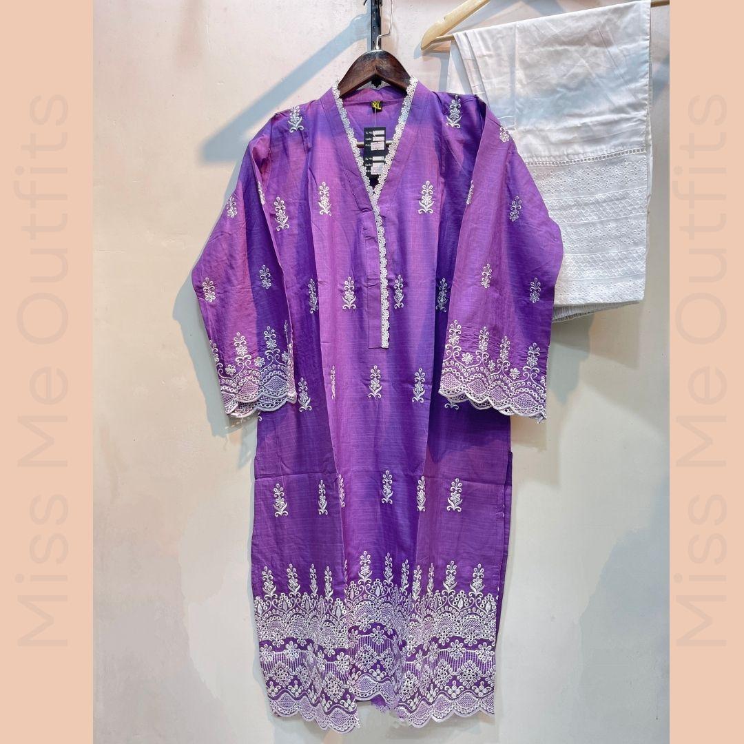 Women’s Relaxed Fit Embroidered 2-Piece Suit | Cotton Kameez