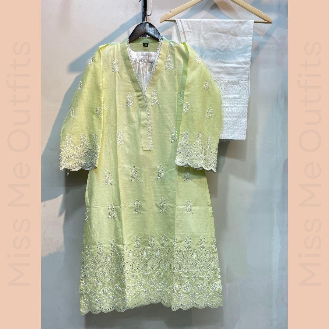 Women’s Relaxed Fit Embroidered 2-Piece Suit | Cotton Kameez