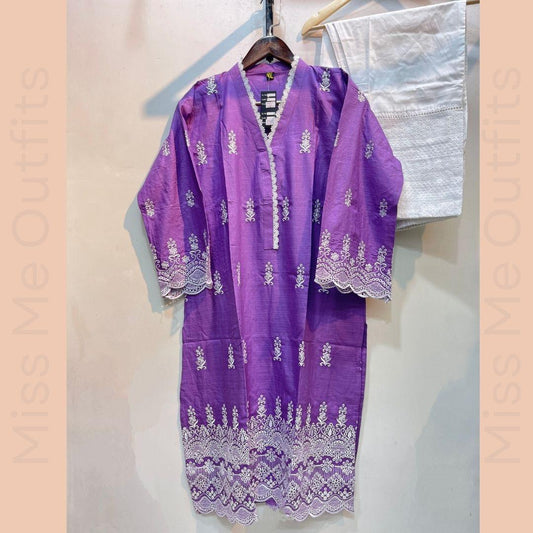 Women’s Relaxed Fit Embroidered 2-Piece Suit | Cotton Kameez