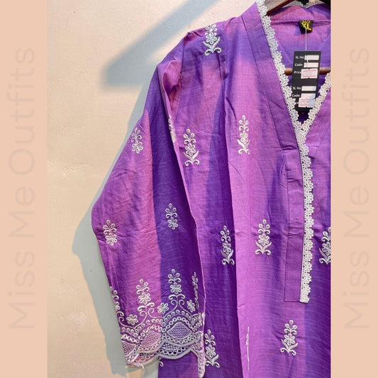 Women’s Relaxed Fit Embroidered 2-Piece Suit | Cotton Kameez