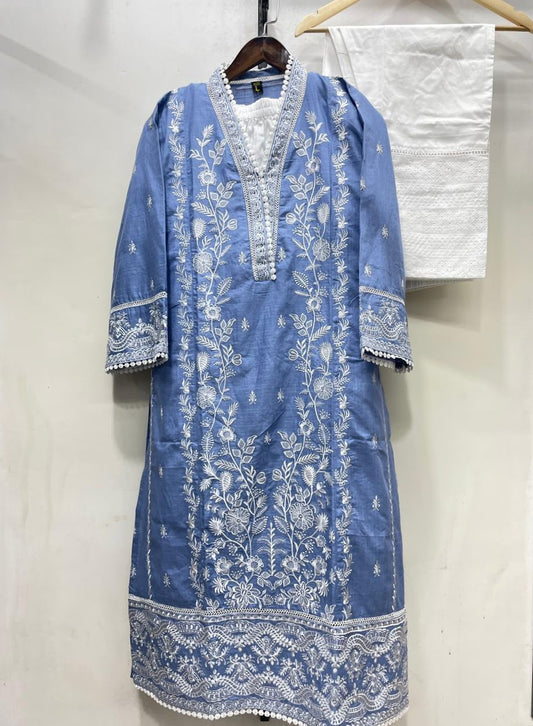 Exclusive Women’s Relaxed Fit Embroidered 2-Piece Outfit | Cotton Kameez