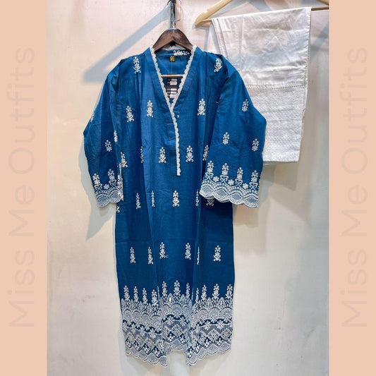 Women’s Relaxed Fit Embroidered 2-Piece Suit | Cotton Kameez