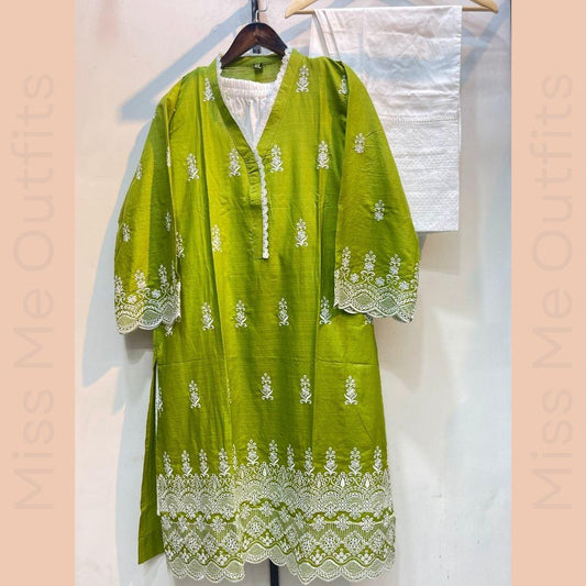 Women’s Relaxed Fit Embroidered 2-Piece Suit | Cotton Kameez