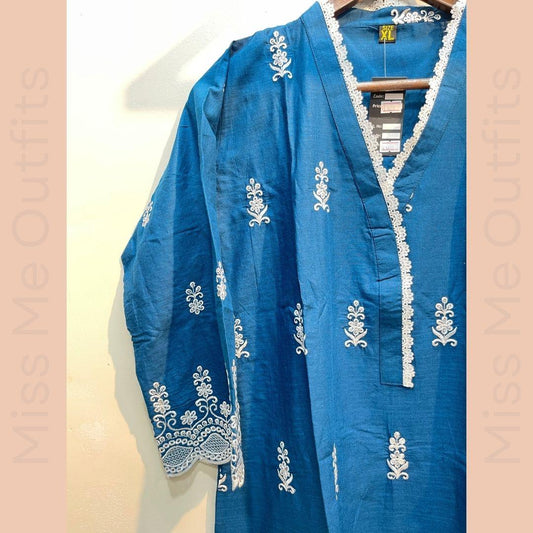 Women’s Relaxed Fit Embroidered 2-Piece Suit | Cotton Kameez