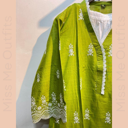 Women’s Relaxed Fit Embroidered 2-Piece Suit | Cotton Kameez